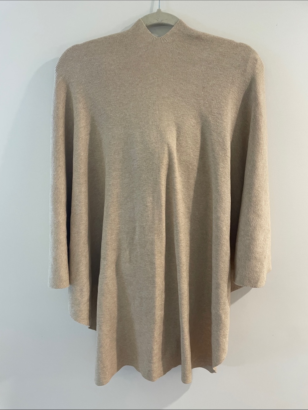 Beige Drape Front Knit Cape - Picture 3 of 4